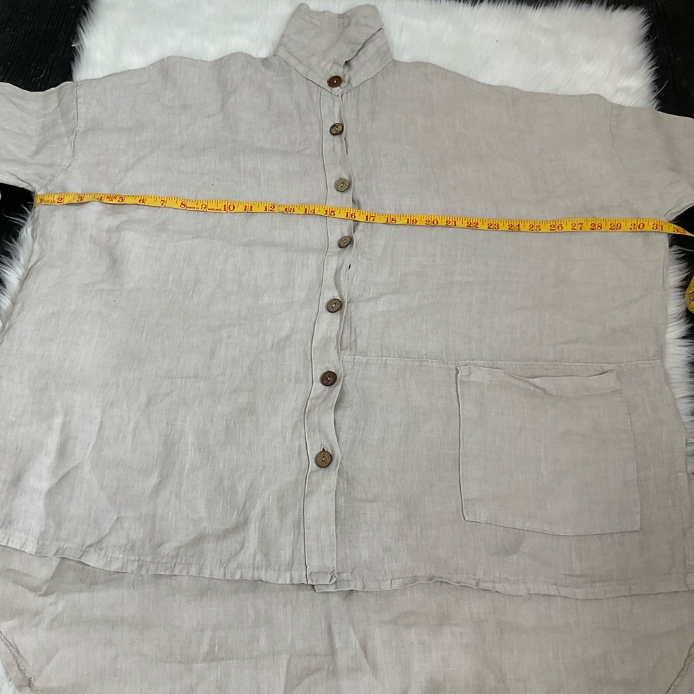 Made In Italy Beige 100% Linen Long Sleeve Pockets Button Down Shacket Shirt 3X - Picture 10 of 11